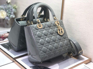 Dior M0565 Medium Lady Dior Patent Cannage Calfskin Bag Gray - Default Title - View 2