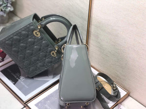 Dior M0565 Medium Lady Dior Patent Cannage Calfskin Bag Gray - Default Title - View 6