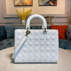 Dior M0566 Large Lady Dior Bag White Cannage Lambskin - Voguebags