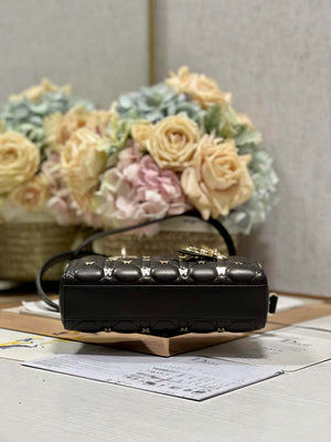 Dior M0613 Small Lady D-joy Bag Black Cannage Lambskin with Gold-Finish Butterfly Studs - Default Title - View 6