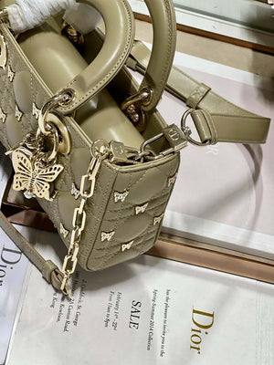 Dior M0613 Small Lady D-joy Bag Green Cannage Lambskin with Gold-Finish Butterfly Studs - Default Title - View 4
