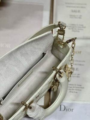 Dior M0613 Small Lady D-joy Bag White Cannage Lambskin with Gold-Finish Butterfly Studs - Default Title - View 8