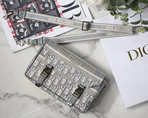 Dior M1241 Small Diorcamp Bag Gray Dior Oblique Embroidery - Default Title - View 1