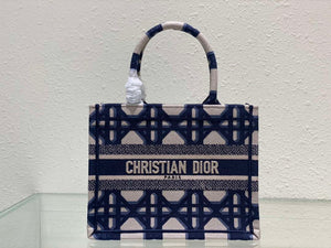 Dior M1265 Small Book Tote Beige and Blue Macrocannage Embroidery - Default Title - View 1