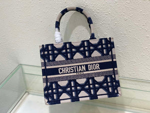Dior M1265 Small Book Tote Beige and Blue Macrocannage Embroidery - Default Title - View 6