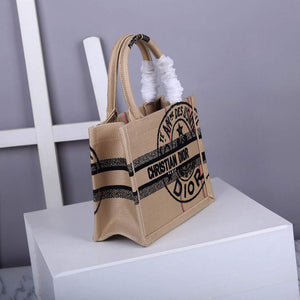 Dior M1265 Small Book Tote Beige jute fabric with Union motif - Default Title - View 2