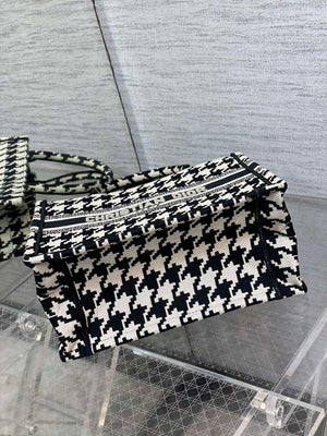 Dior M1265 Small Book Tote Black and White Macro Houndstooth Embroidery M9619 - Default Title - View 7