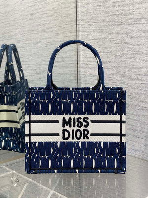 Dior M1265 Small Book Tote Blue and White Miss Dior Allover Embroidery M9638 - Default Title - View 1