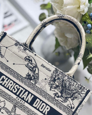 Dior M1265 Small Book Tote Latte and Black Toile de Jouy Zodiac Embroidery M9615 - Default Title - View 4