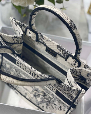 Dior M1265 Small Book Tote Latte and Black Toile de Jouy Zodiac Embroidery M9615 - Default Title - View 9