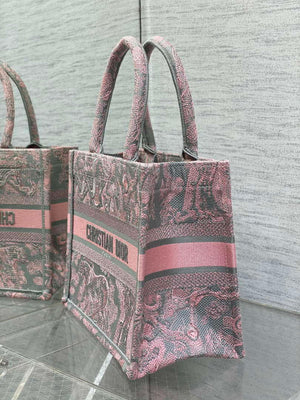 Dior M1265 Small Book Tote Pink and Gray Toile de Jouy Sauvage Embroidery - Default Title - View 6
