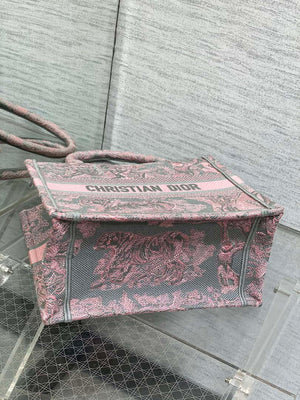 Dior M1265 Small Book Tote Pink and Gray Toile de Jouy Sauvage Embroidery - Default Title - View 7