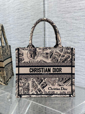 Dior M1265 Small Book Tote Tan and Black Plan de Paris Embroidery M9617 - Default Title - View 1