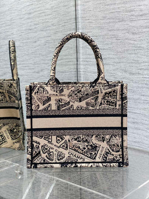 Dior M1265 Small Book Tote Tan and Black Plan de Paris Embroidery M9617 - Default Title - View 3