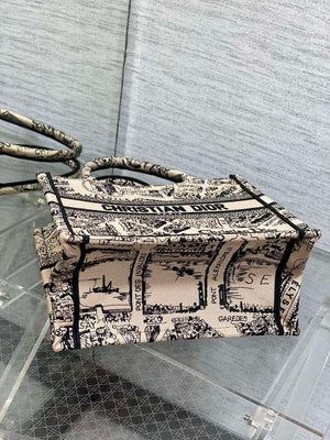 Dior M1265 Small Book Tote Tan and Black Plan de Paris Embroidery M9617 - Default Title - View 7