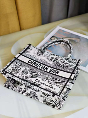 Dior M1265 Small Book Tote White and Black Plan de Paris Embroidery M9616 - Default Title - View 5