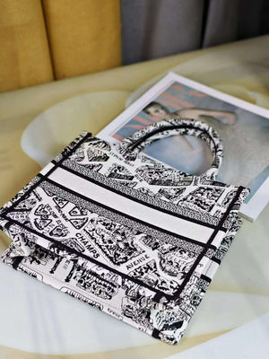 Dior M1265 Small Book Tote White and Black Plan de Paris Embroidery M9616 - Default Title - View 6