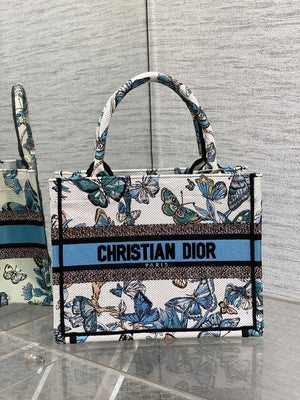 Dior M1265 Small Book Tote White and Pastel Midnight Blue Toile de Jouy Mexico Embroidery - Default Title - View 1