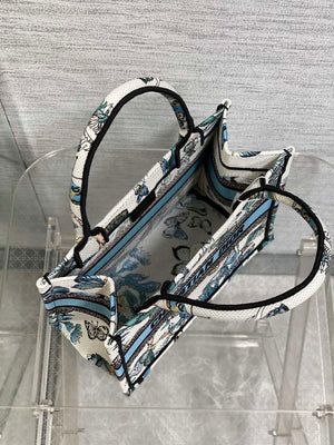 Dior M1265 Small Book Tote White and Pastel Midnight Blue Toile de Jouy Mexico Embroidery - Default Title - View 8