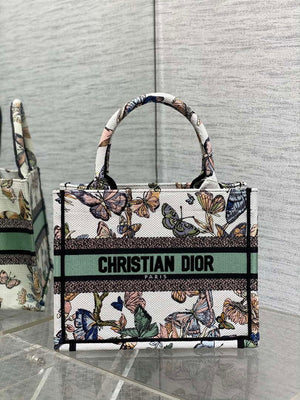 Dior M1265 Small Book Tote White and Pastel Midnight Green Toile de Jouy Mexico Embroidery - Default Title - View 1