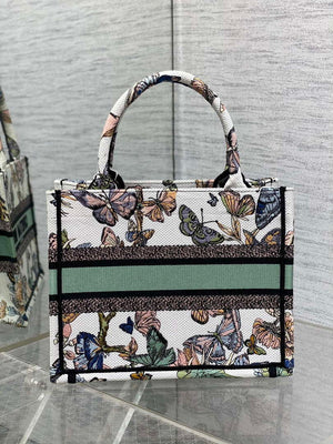 Dior M1265 Small Book Tote White and Pastel Midnight Green Toile de Jouy Mexico Embroidery - Default Title - View 4