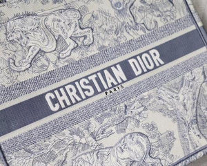 Dior M1286 Book Tote Christian Dior Shoulder Shopping Bag Lion Printer Gray - luxibagsmall