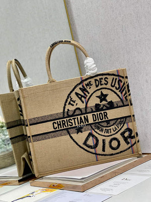 Dior M1286 Large Book Tote Beige jute fabric with Union motif embroidery - Default Title - View 2