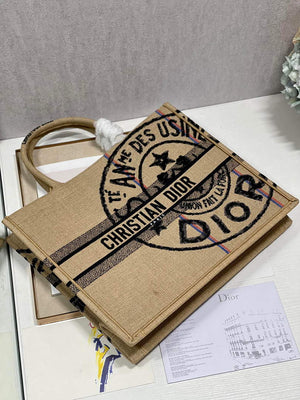Dior M1286 Large Book Tote Beige jute fabric with Union motif embroidery - Default Title - View 5