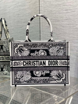 Dior M1296 Book Tote Medium Black and White Butterfly Bandana Embroidery M093 - Default Title - View 1