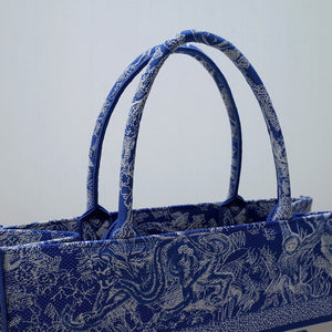 Dior M1296 Book Tote Medium Neon Blue Toile de Jouy Reverse Embroidery - Default Title - View 3