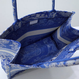 Dior M1296 Book Tote Medium Neon Blue Toile de Jouy Reverse Embroidery - Default Title - View 6
