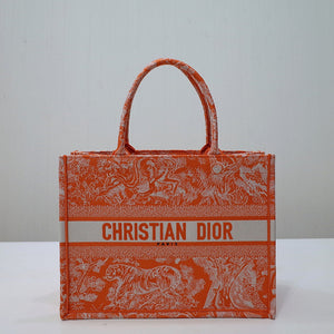 Dior M1296 Book Tote Medium Neon Orange Toile de Jouy Reverse Embroidery - Default Title - View 1