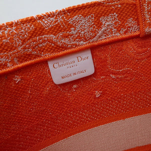 Dior M1296 Book Tote Medium Neon Orange Toile de Jouy Reverse Embroidery - Default Title - View 7