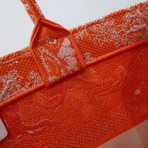 Dior M1296 Book Tote Medium Neon Orange Toile de Jouy Reverse Embroidery - Default Title - View 8