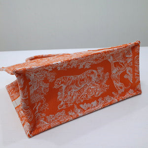 Dior M1296 Book Tote Medium Neon Orange Toile de Jouy Reverse Embroidery - Default Title - View 9