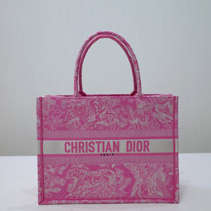 Dior M1296 Book Tote Medium Neon pink Toile de Jouy Reverse Embroidery - Default Title - View 1