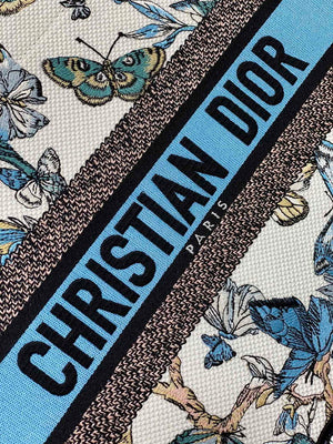 Dior M1296 Book Tote Medium White with Blue Butterfly Bandana Embroidery M104 - Default Title - View 2