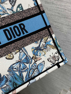 Dior M1296 Book Tote Medium White with Blue Butterfly Bandana Embroidery M104 - Default Title - View 3