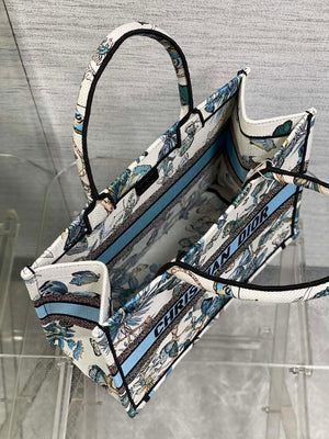 Dior M1296 Book Tote Medium White with Blue Butterfly Bandana Embroidery M104 - Default Title - View 8