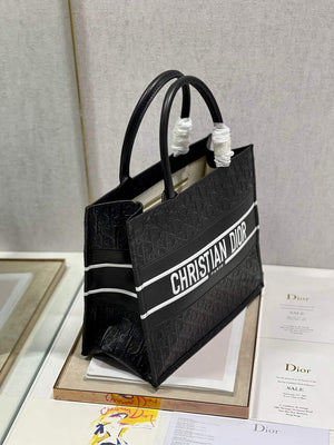 Dior M1296 Medium Book Tote Black Perforated and Embossed Oblique Calfskin - Default Title - View 4