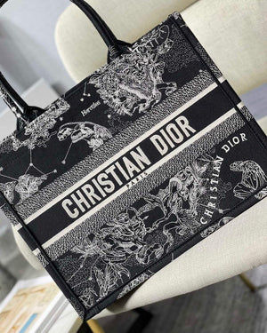 Dior M1296 Medium Book Tote Black Toile de Jouy Zodiac latte embroidery - Default Title - View 2