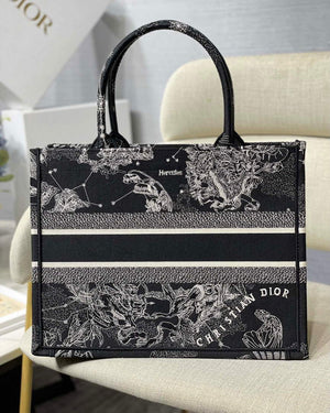 Dior M1296 Medium Book Tote Black Toile de Jouy Zodiac latte embroidery - Default Title - View 6