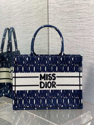 Dior M1296 Medium Book Tote Blue and Black Miss Dior Allover Embroidery M9639 - Default Title - View 1