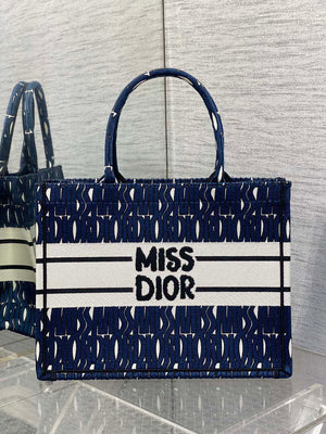 Dior M1296 Medium Book Tote Blue and Black Miss Dior Allover Embroidery M9639 - Default Title - View 4