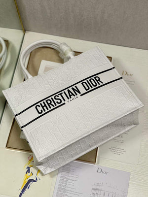 Dior M1296 Medium Book Tote White Perforated and Embossed Oblique Calfskin - Default Title - View 5