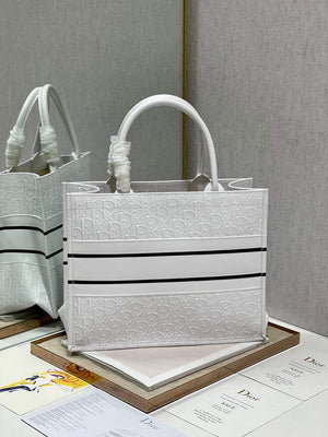 Dior M1296 Medium Book Tote White Perforated and Embossed Oblique Calfskin - Default Title - View 6