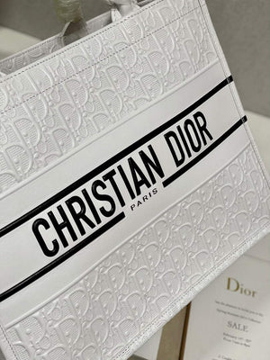 Dior M1296 Medium Book Tote White Perforated and Embossed Oblique Calfskin - Default Title - View 7