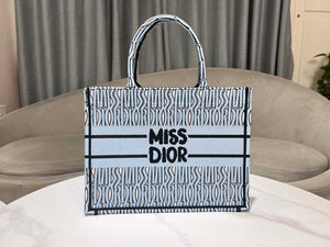 Dior M1296 Medium Dior Book Tote Pale Blue and Black Miss Dior Allover - Default Title - View 2