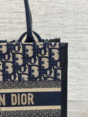 Dior M1325 Small Dior Book Tote Blue Dior Oblique Embroidery and Calfskin M2011 - Default Title - View 3