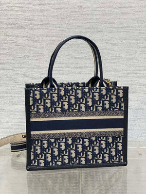 Dior M1325 Small Dior Book Tote Blue Dior Oblique Embroidery and Calfskin M2011 - Default Title - View 4